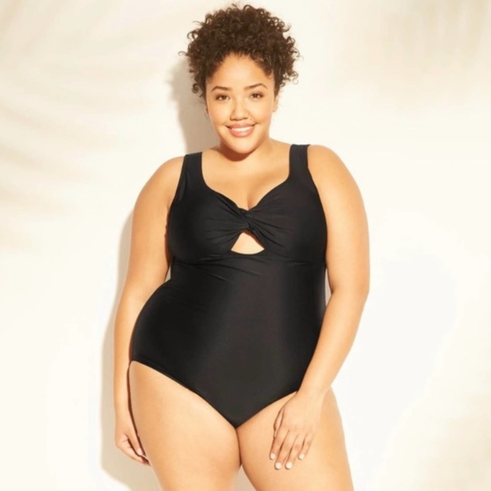 Kona Sol Black Twist Keyhole One Piece Swimsuit Plus Size 14W NEW